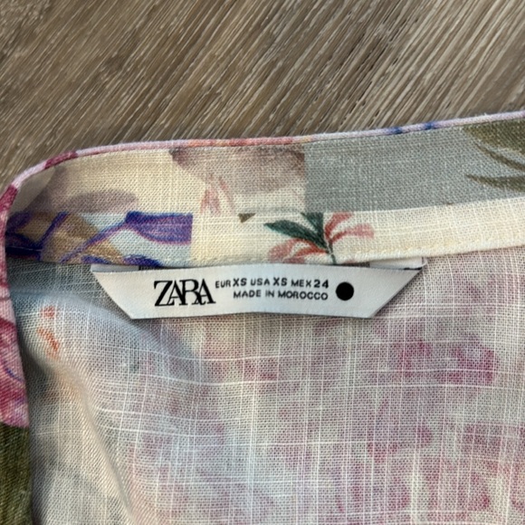 Zara Floral Parrot Button Up Belted Mini Linen Dress XS blogger fav - Picture 9 of 12